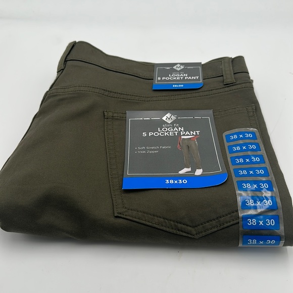 Member's Mark Men's Slim Fit Logan Stretch 5 Pocket Pant 38x30 NWT Green - Picture 2 of 3